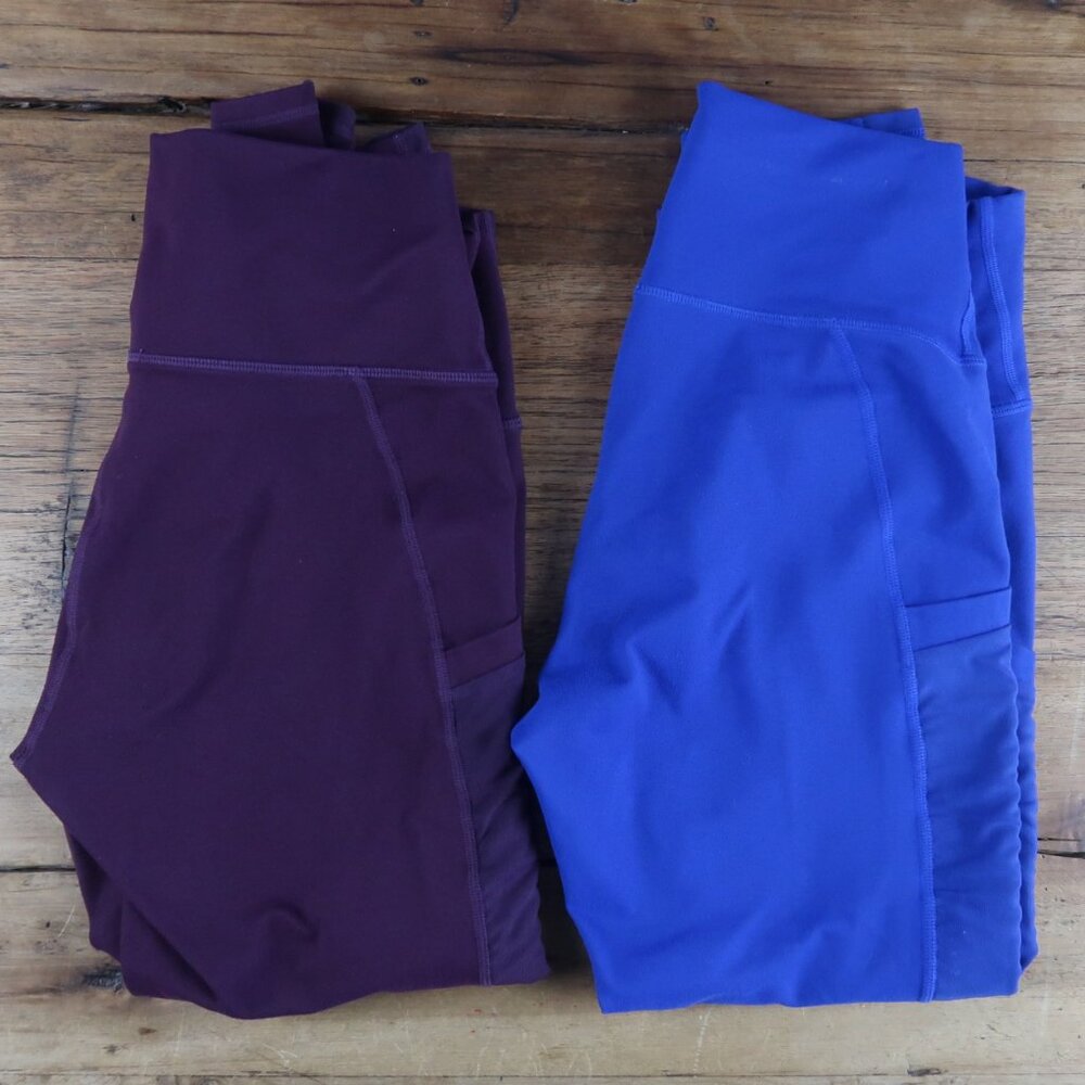 Fabletics capri Leggings in Deep Plum and Royal Blue